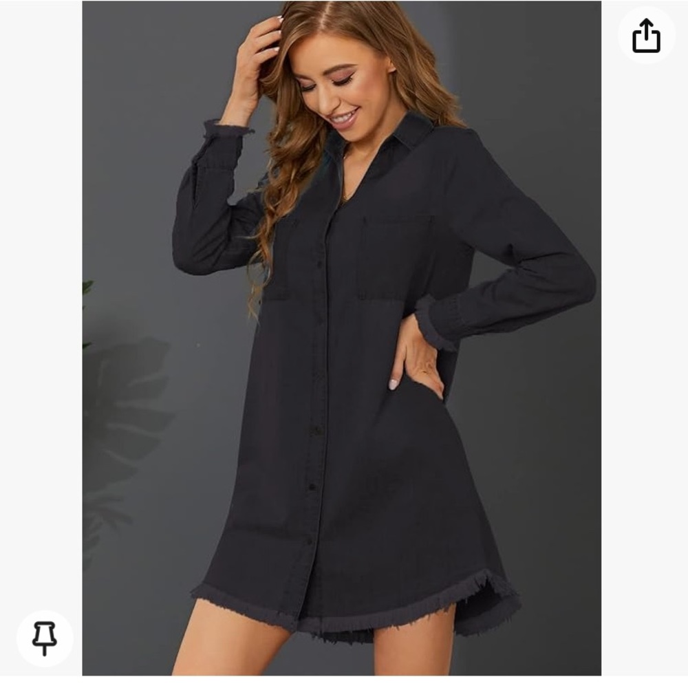 NWT black denim button up frey detail dress - large